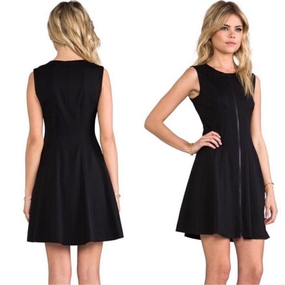 Theory Bonbi Black Front Zip Fit and Flare Wool Blend Dress 8 - Picture 1 of 12